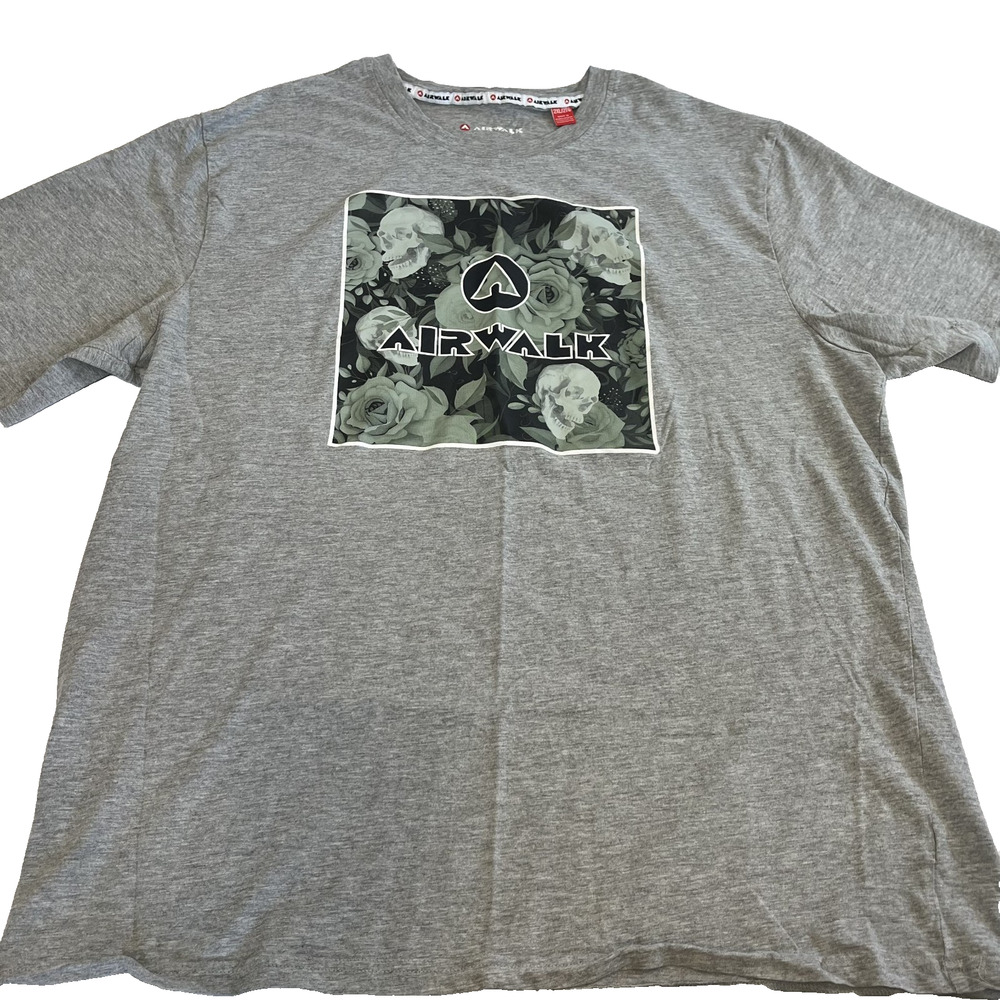 Airwalk Mens T Shirt 2XL Gray Floral Logo Graphic Skate Tee